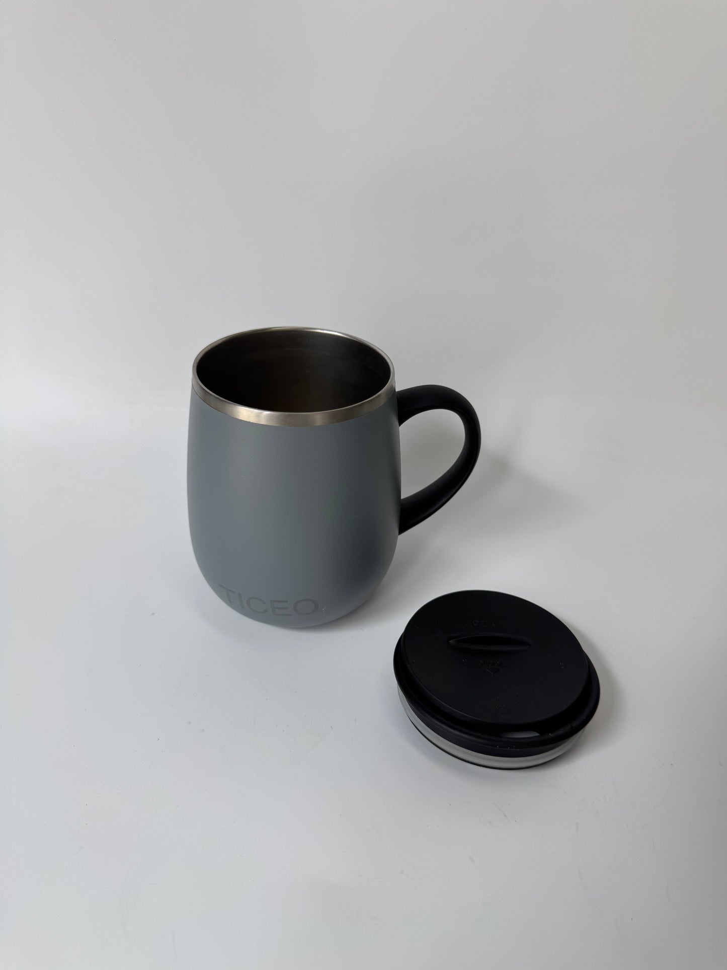 TICEO Stainless Steel Insulated Coffee Mug with Handle & Swivel Lid 16 oz Matte Grey