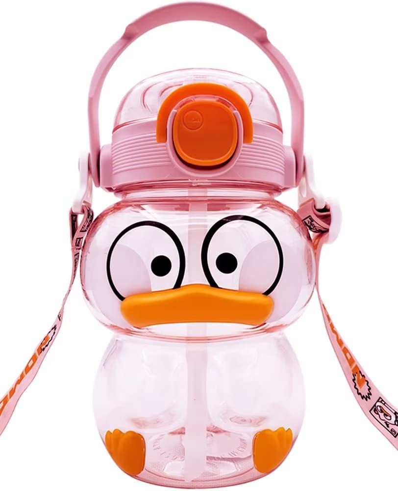 Dreamfocus Cute Duck Water Bottles with Straws and Adjustable Strap