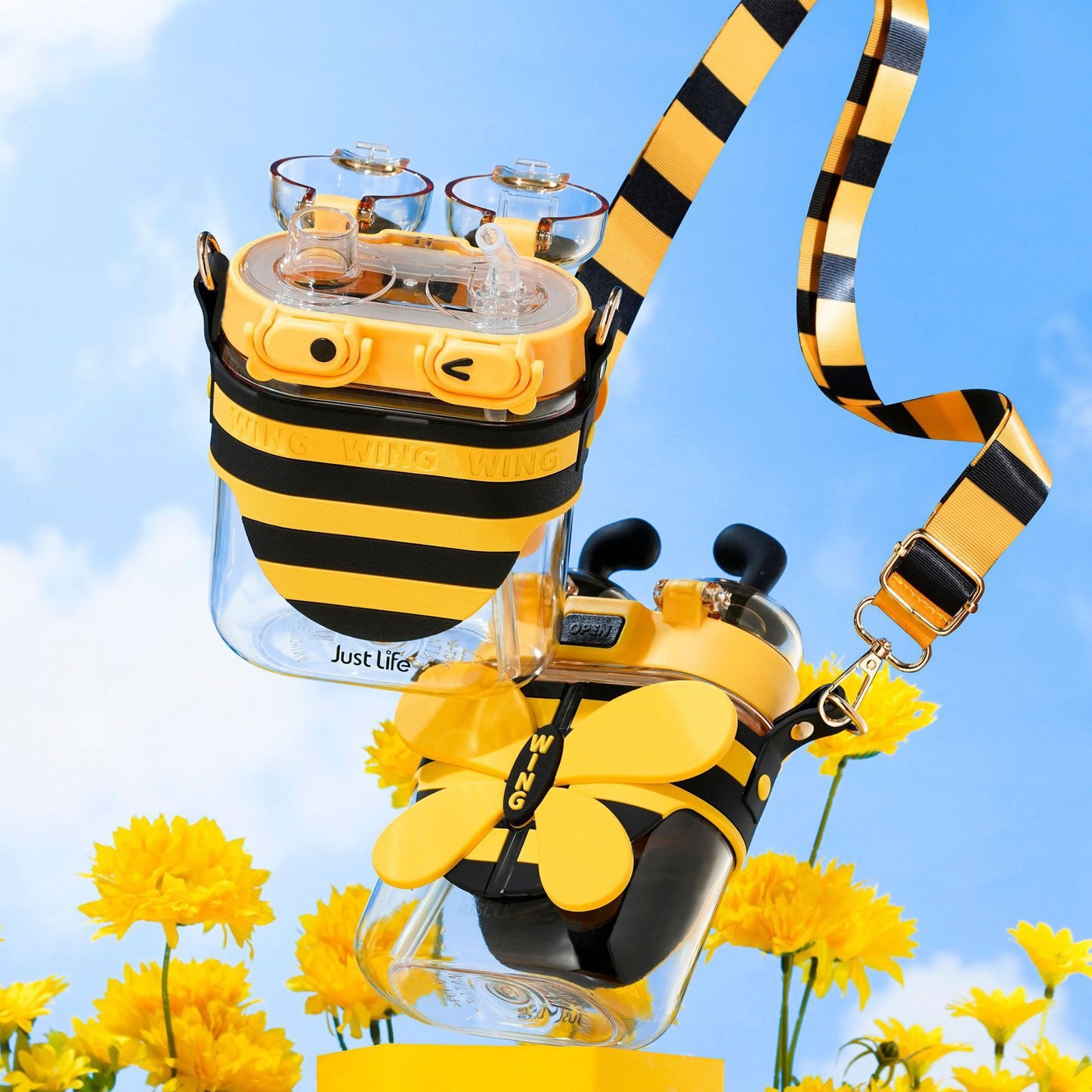 Botella de agua de 19 oz con diseño de abeja y doble capacidad para beber