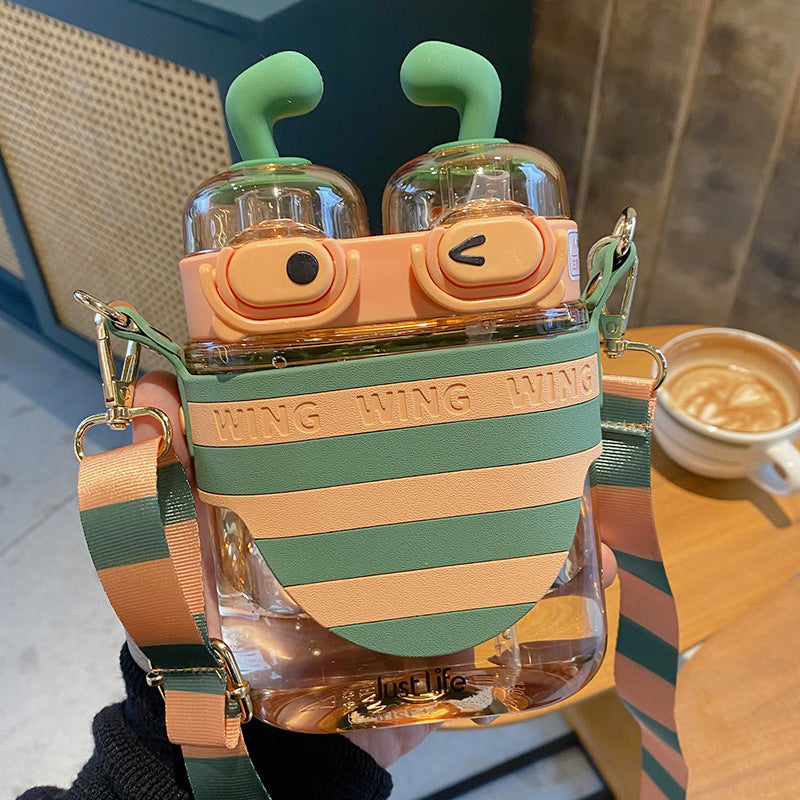 Botella de agua de 19 oz con diseño de abeja y doble capacidad para beber