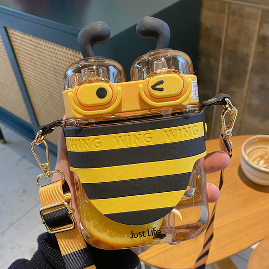 Botella de agua de 19 oz con diseño de abeja y doble capacidad para beber