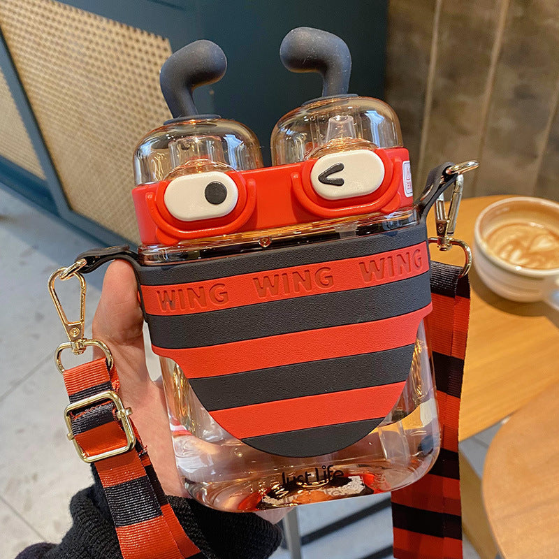 Botella de agua de 19 oz con diseño de abeja y doble capacidad para beber