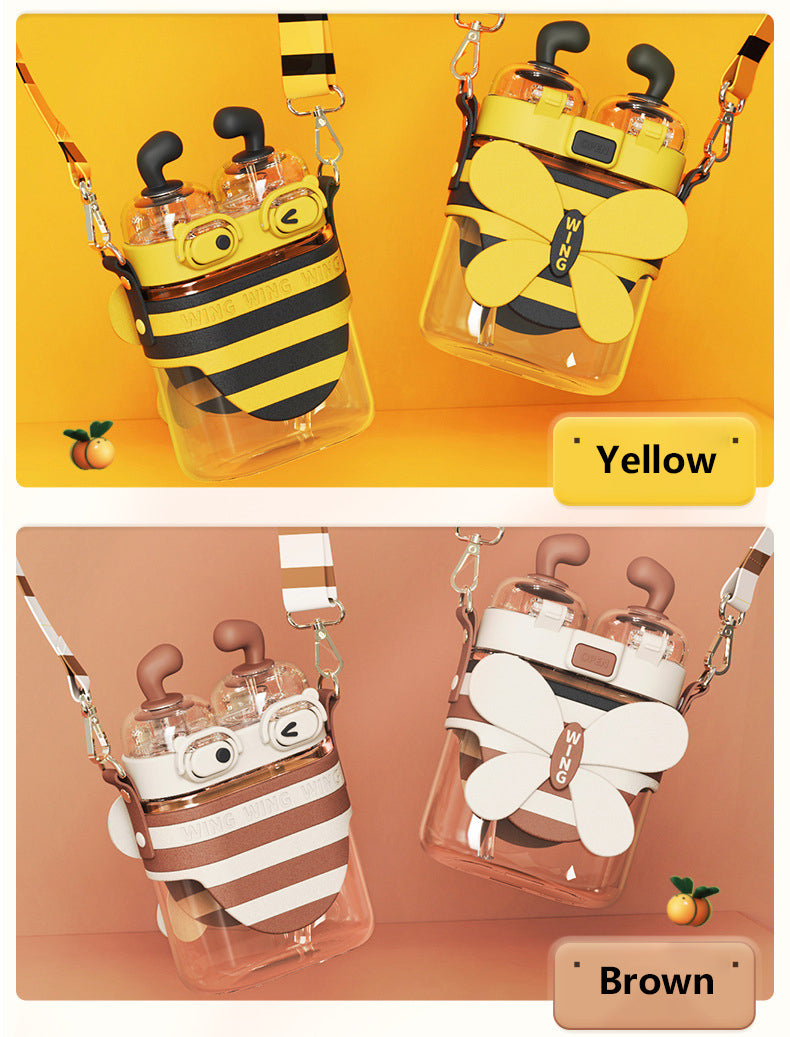 Botella de agua de 19 oz con diseño de abeja y doble capacidad para beber