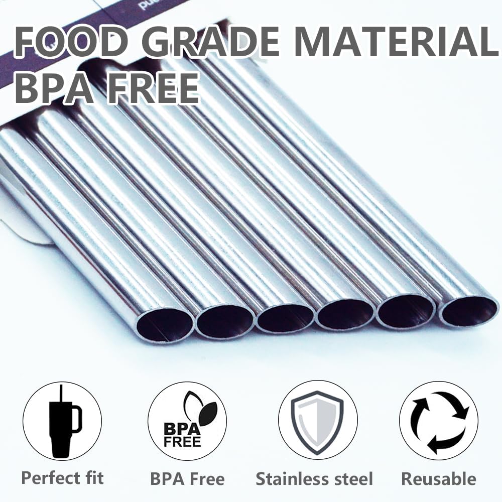 Dreamfocus Reusable Metal Straws Replacement Stainless Steel for Hydro Flask Travel Tumbler 24/32/40 oz 6-Pack