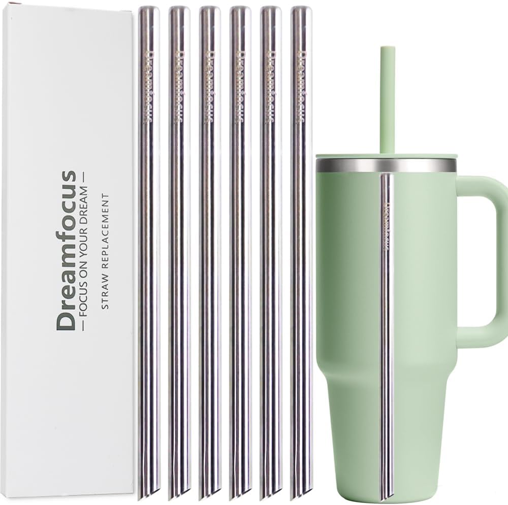 Dreamfocus Reusable Metal Straws Replacement Stainless Steel for Hydro Flask Travel Tumbler 24/32/40 oz 6-Pack