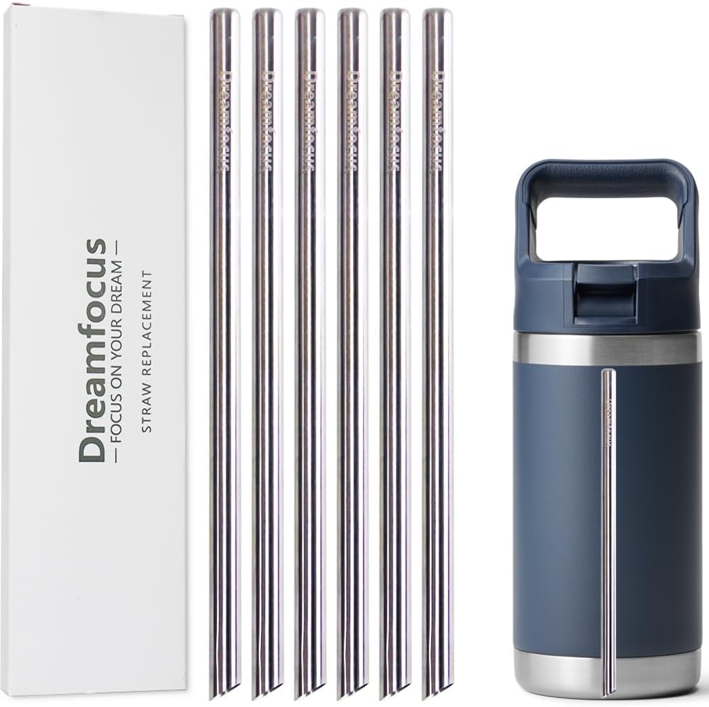 Dreamfocus Reusable Metal Straws Replacement Stainless Steel for YETI RAMBLER Straw Bottle 12/18/26 oz 6-Pack
