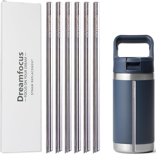 Dreamfocus Reusable Metal Straws Replacement Stainless Steel for YETI RAMBLER Straw Bottle 12/18/26 oz 6-Pack
