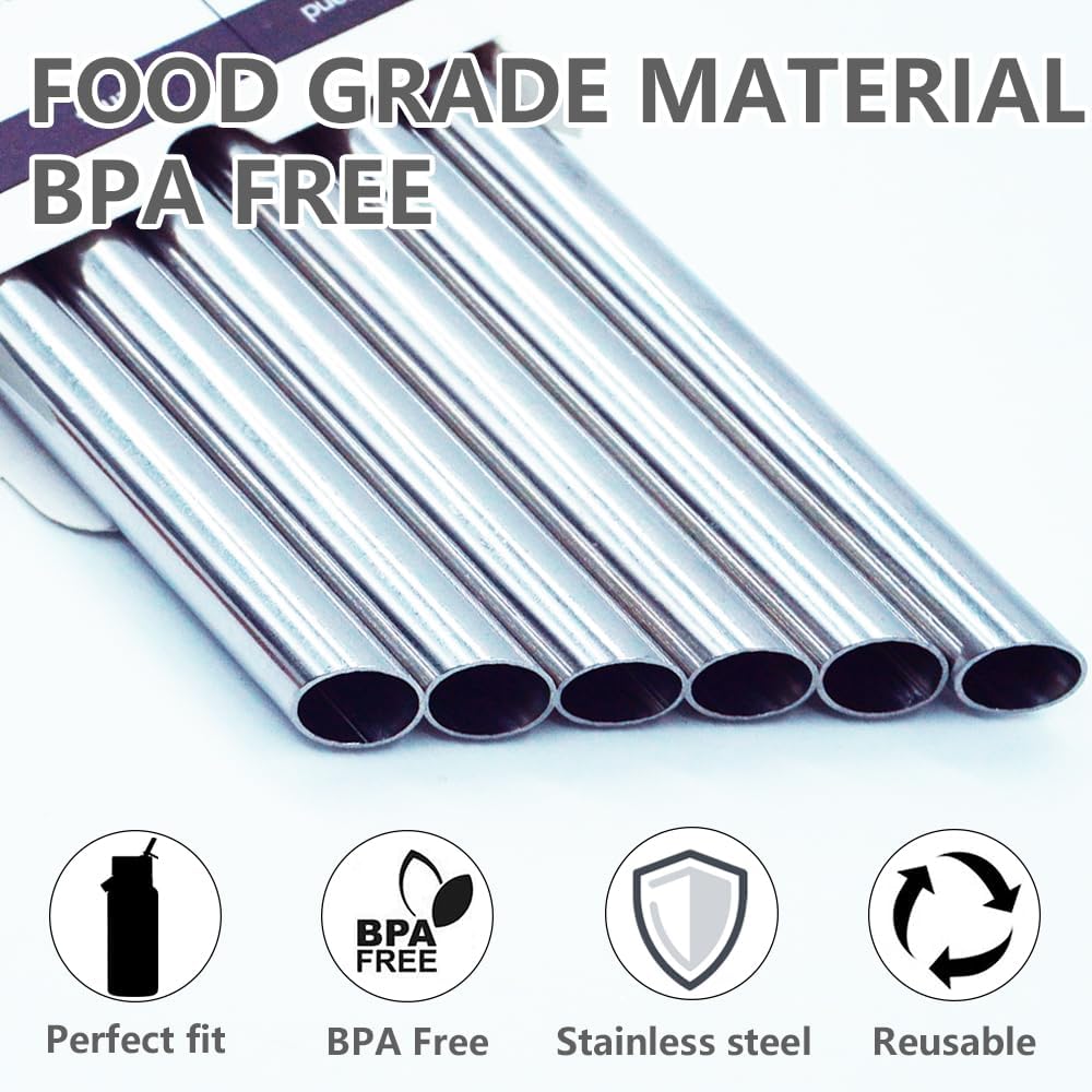 Dreamfocus Reusable Metal Straws Replacement Stainless Steel for Hydro Flask Wide Mouth Bottle 24/32/40 oz 6-Pack