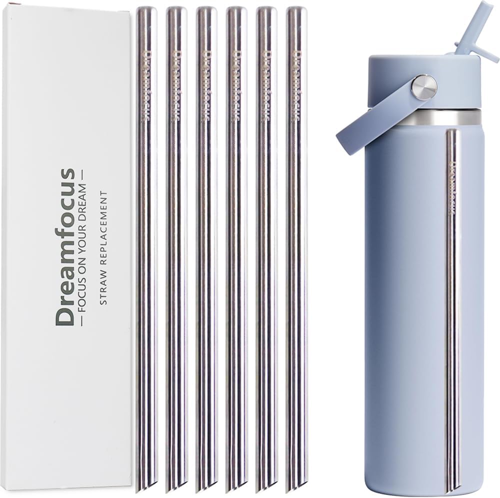 Dreamfocus Reusable Metal Straws Replacement Stainless Steel for Hydro Flask Wide Mouth Bottle 24/32/40 oz 6-Pack