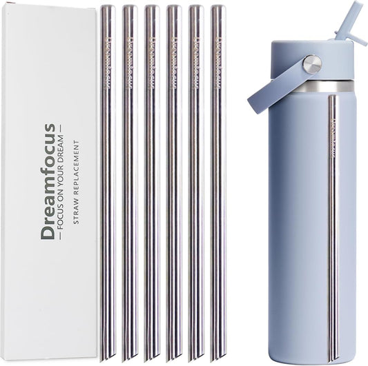 Dreamfocus Reusable Metal Straws Replacement Stainless Steel for Hydro Flask Wide Mouth Bottle 24/32/40 oz 6-Pack