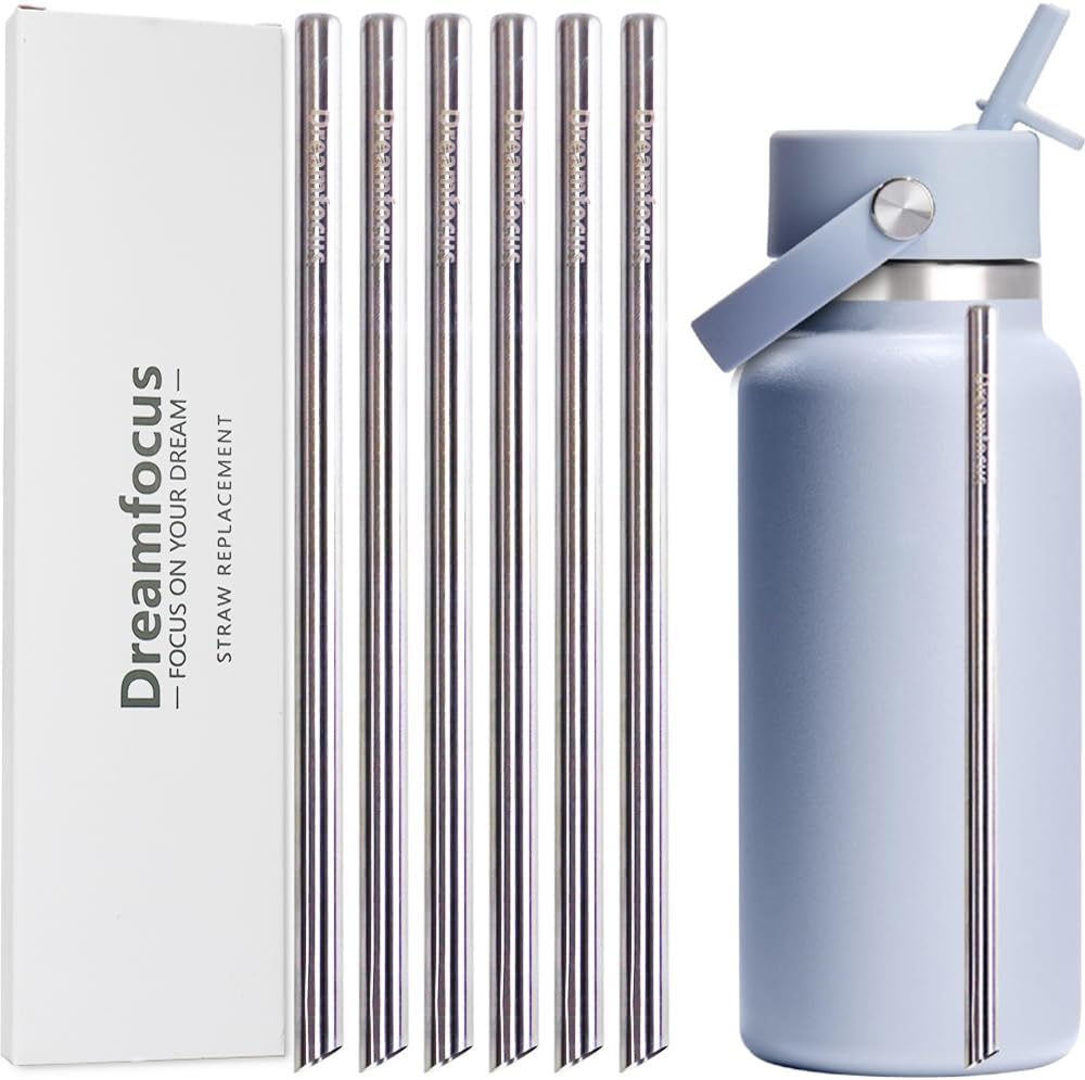 Dreamfocus Reusable Metal Straws Replacement Stainless Steel for Hydro Flask Wide Mouth Bottle 24/32/40 oz 6-Pack