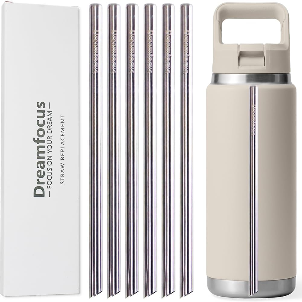 Dreamfocus Reusable Metal Straws Replacement Stainless Steel for YETI RAMBLER Straw Bottle 12/18/26 oz 6-Pack