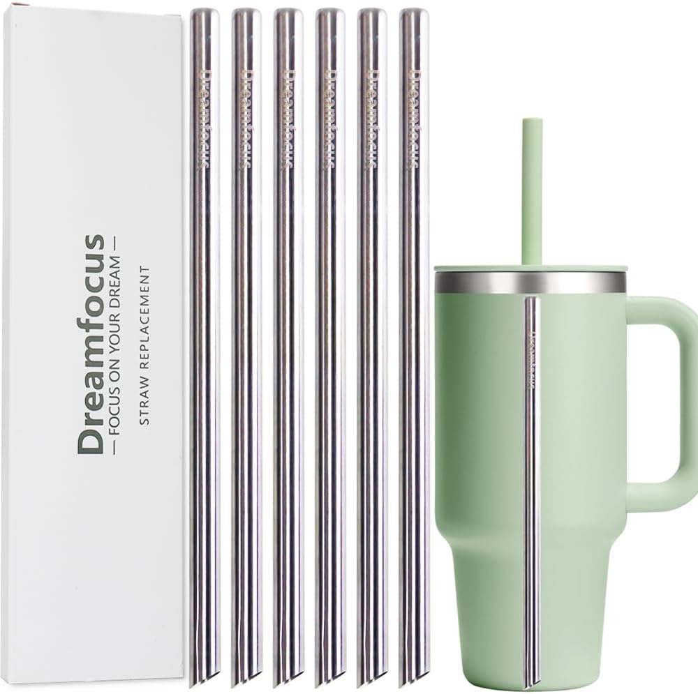 Dreamfocus Reusable Metal Straws Replacement Stainless Steel for Hydro Flask Travel Tumbler 24/32/40 oz 6-Pack
