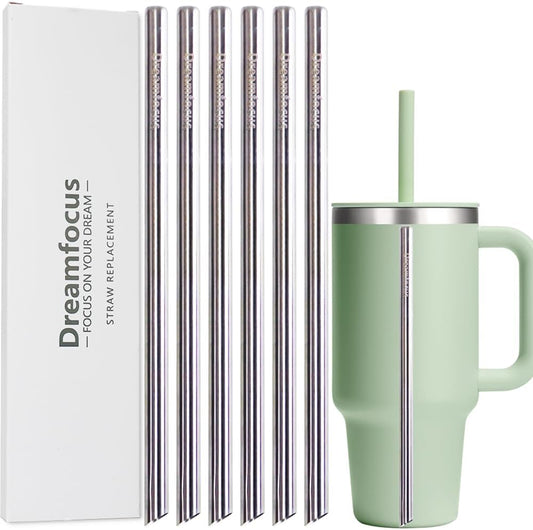 Dreamfocus Reusable Metal Straws Replacement Stainless Steel for Hydro Flask Travel Tumbler 24/32/40 oz 6-Pack