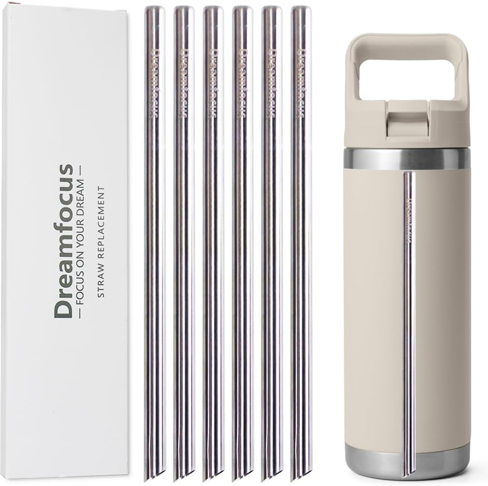 Dreamfocus Reusable Metal Straws Replacement Stainless Steel for YETI RAMBLER Straw Bottle 12/18/26 oz 6-Pack