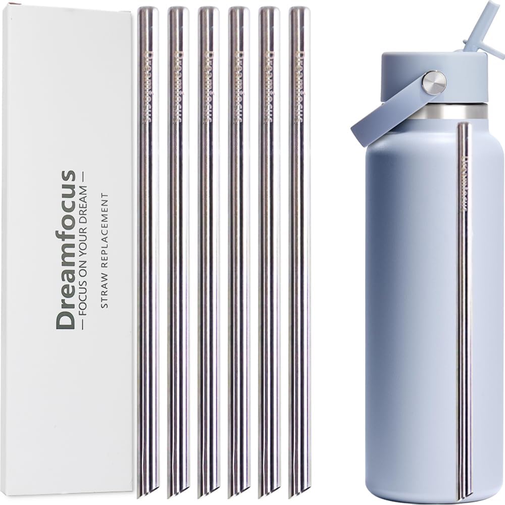 Dreamfocus Reusable Metal Straws Replacement Stainless Steel for Hydro Flask Wide Mouth Bottle 24/32/40 oz 6-Pack