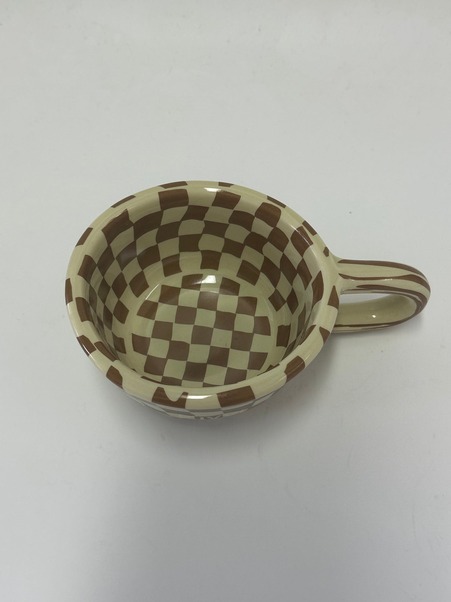Kivvi Checkerboard Ceramic Coffee Mug, Retro Brown Porcelain Tea Cup, Microwave and Oven Safe Water Mug for Home and Office Use