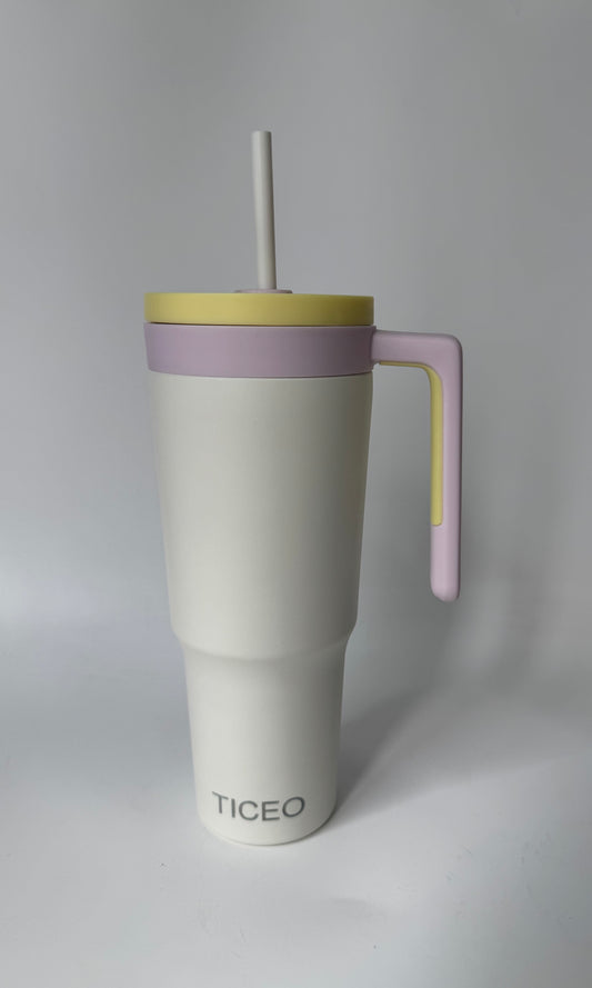 TICEO 40 oz Insulated Stainless Steel Travel Tumbler with Handle, Straw &amp; Built-in Infuser Cup Holder Friendly