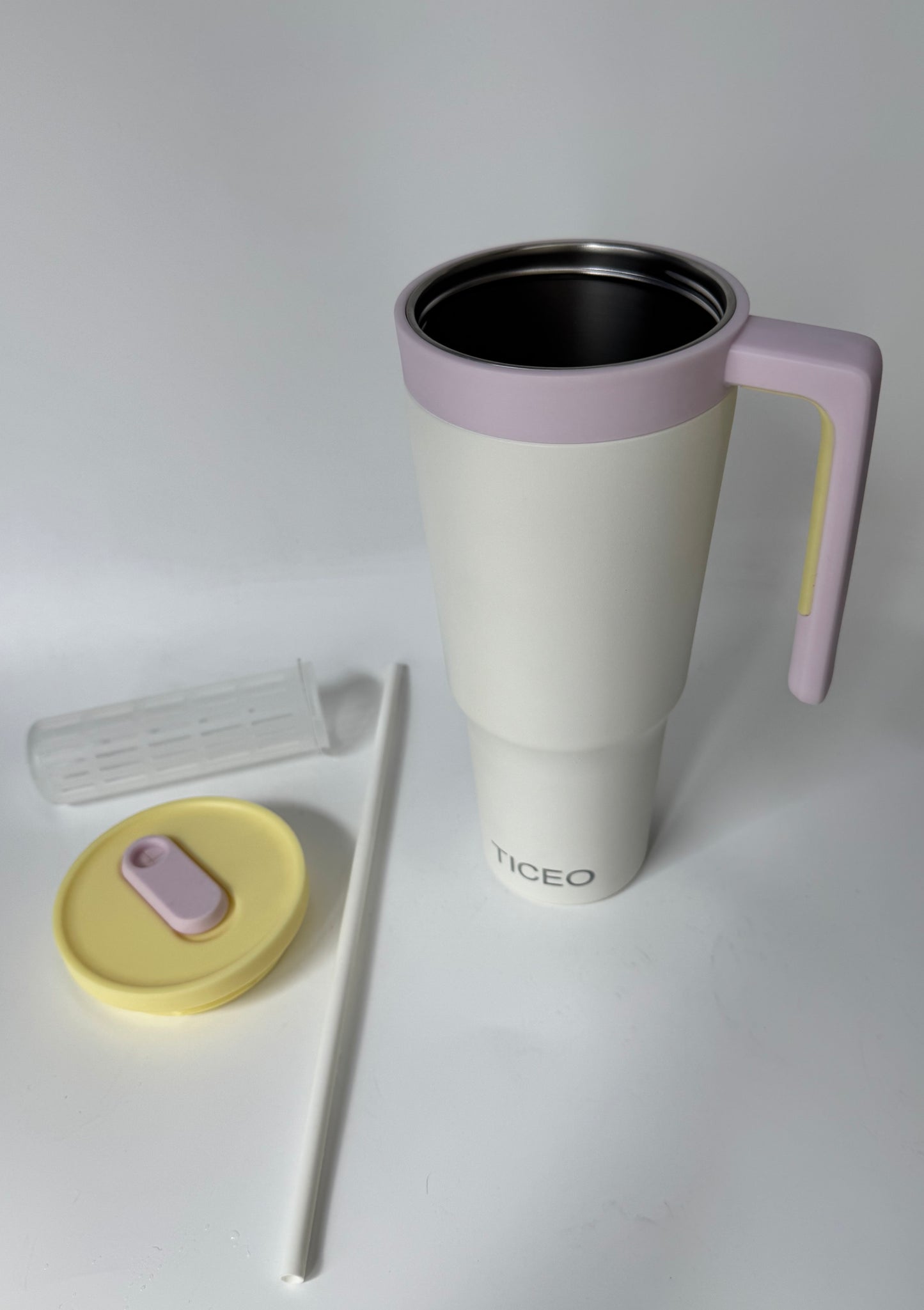 TICEO 40 oz Insulated Stainless Steel Travel Tumbler with Handle, Straw &amp; Built-in Infuser Cup Holder Friendly