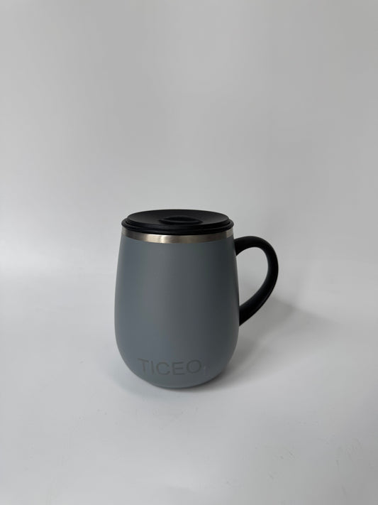 TICEO Stainless Steel Insulated Coffee Mug with Handle & Swivel Lid 16 oz Matte Grey