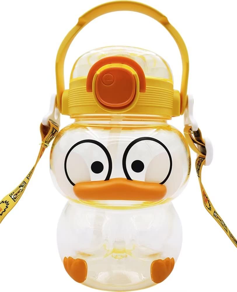 Dreamfocus Cute Duck Water Bottles with Straws and Adjustable Strap