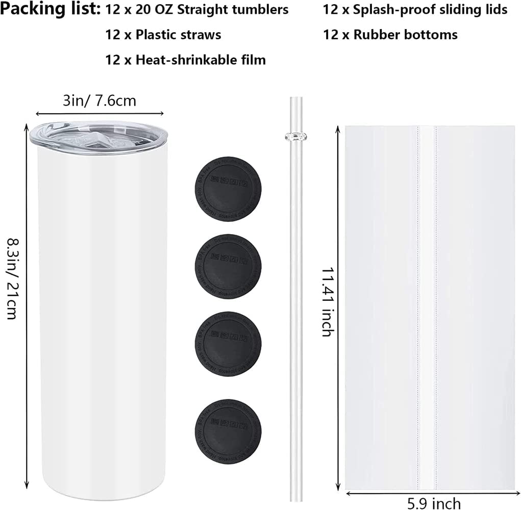 Dreamfocus 12 Pack 20 oz Sublimation Tumblers Bulk Blank