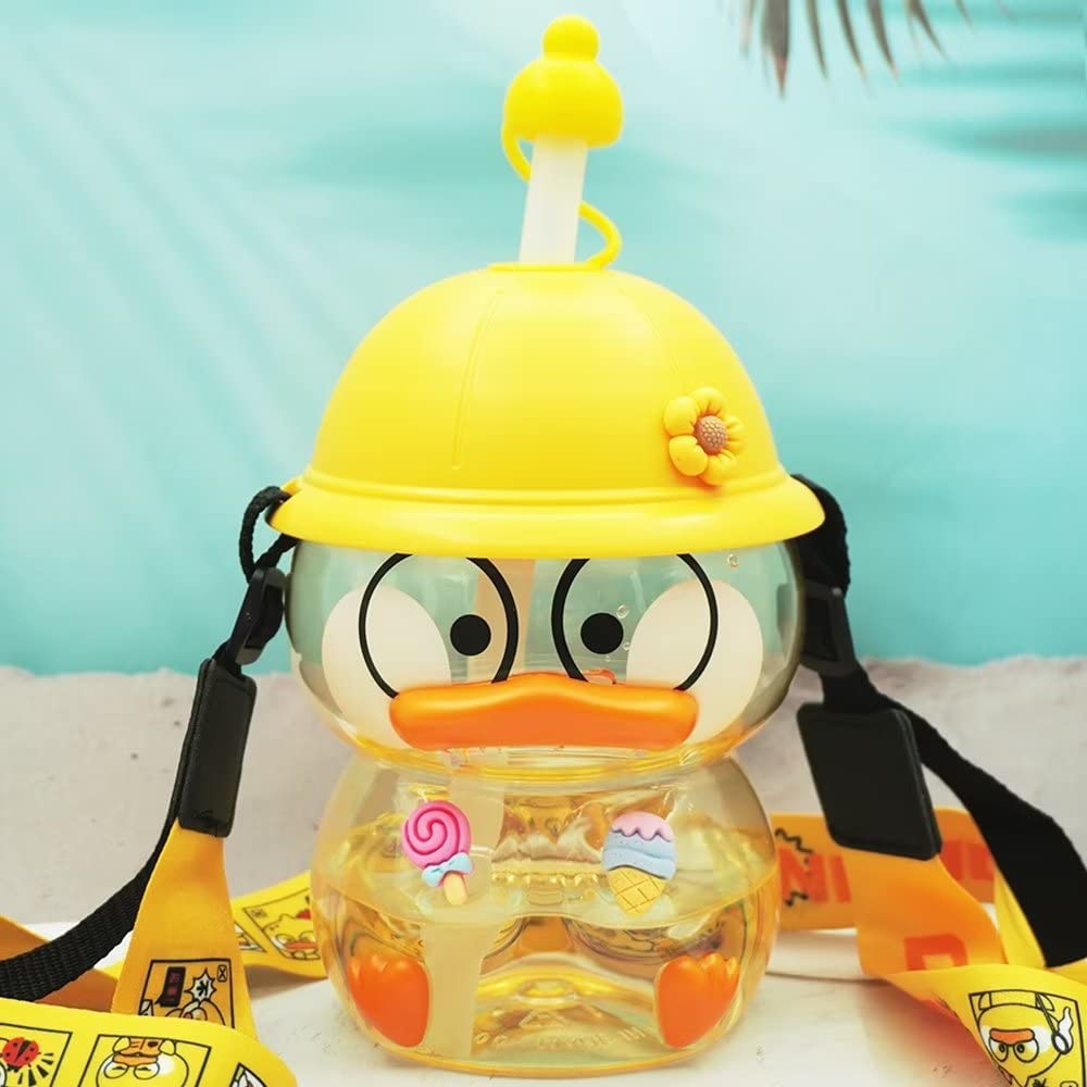 Botellas de agua Dreamfocus con forma de pato, pajitas y correa ajustable 
