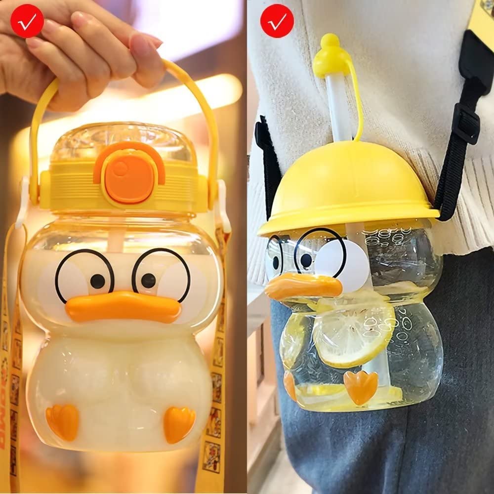 Dreamfocus Cute Duck Water Bottles with Straws and Adjustable Strap
